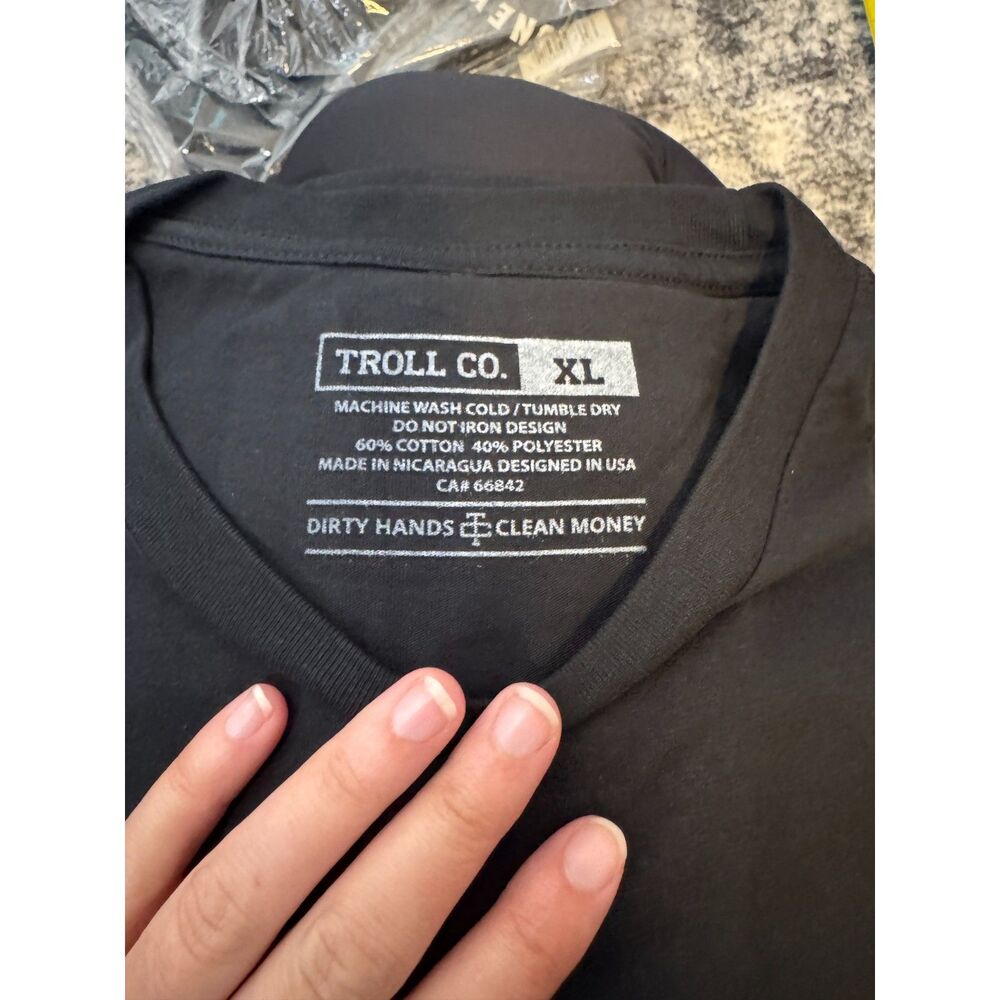 NWT Troll Co Dirty Hands Clean Money Wrenches Short Sleeve Tee Mens XL Black - Picture 3 of 5